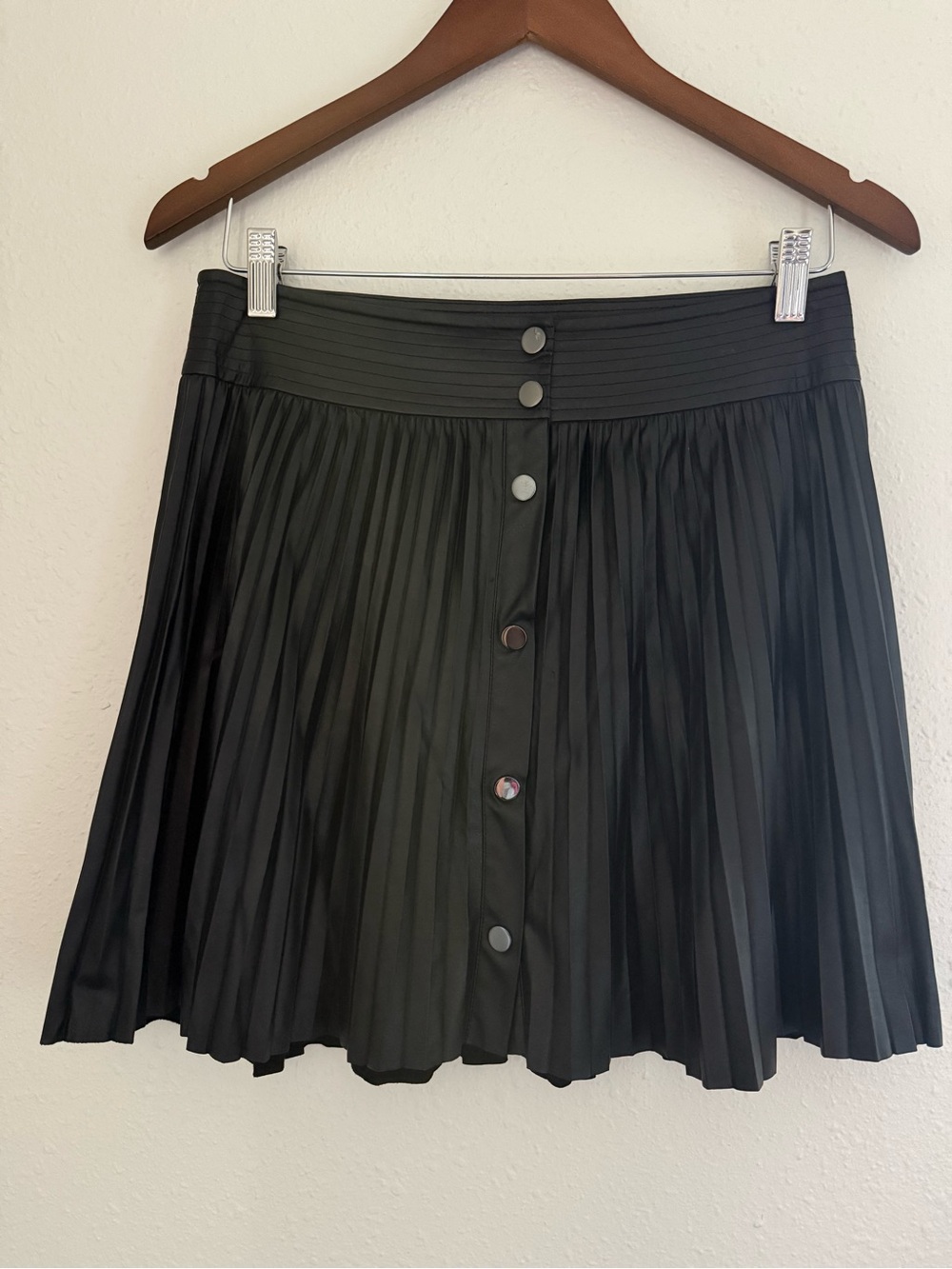 Ramy Brook Black Faux Leather Pleated Button Front Mini Skirt Size 4